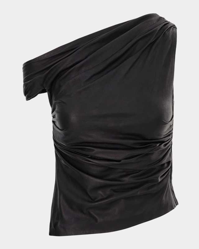 Sanne Asymmetric Gathered Leather Top
